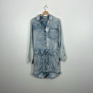 Cloth & Stone Womens S Long Sleeve Striped Romper Button Down Drawstring Waist